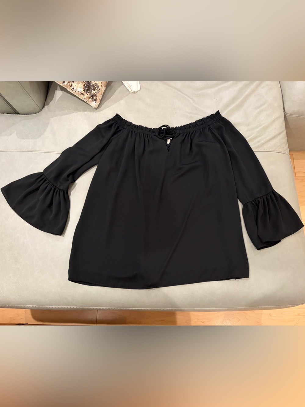 Amanda Uprichard Black Off-Shoulder Ruffle Sleeve Top size M